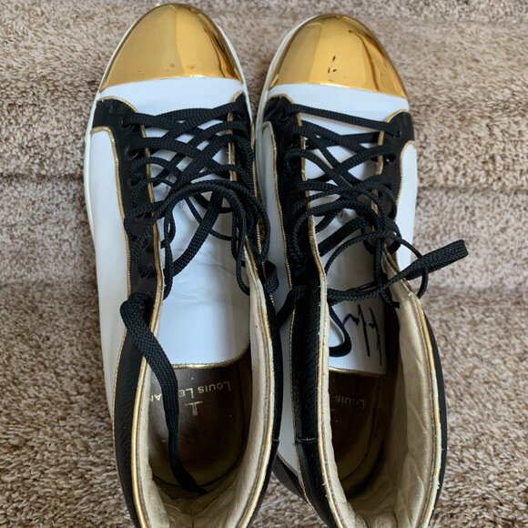 Louis Leeman Men\'s Leather White/Black with Gold Metal Front Trim Sneakers. main image 7